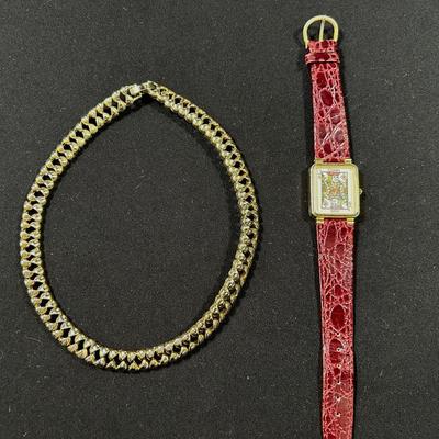 Women’s Gold Tone Necklace And Watch 