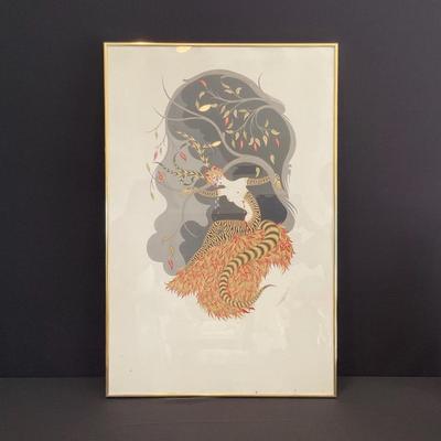 Vintage Artist Erté “Tiger Lady In Tree” Framed Print 