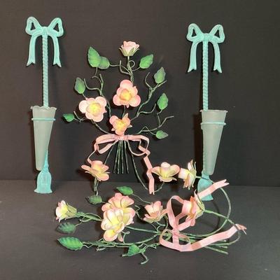 Grandmillennial Style Bow & Floral Metal Wall Sconces 