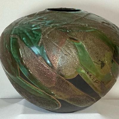 Vintage Signed Tony Evan’s Raku Pottery Vase  