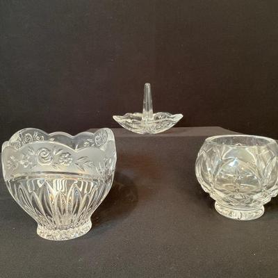 Vintage Crystal Waterford Ring Holder And Cut Glass Bowls