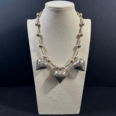 Puffed Heart Statement Necklace 