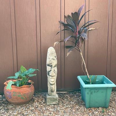 Live Plants & Cast Stone Statue