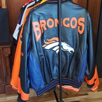 Leather Broncos Bomber Jacket