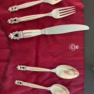 Sale Photo Thumbnail #4: Georg Jensen silverware set of 5 pieces sterling 