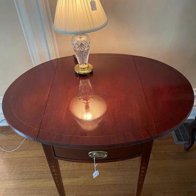 Drop leaf Side table (matching pair) with Waterford table lamp