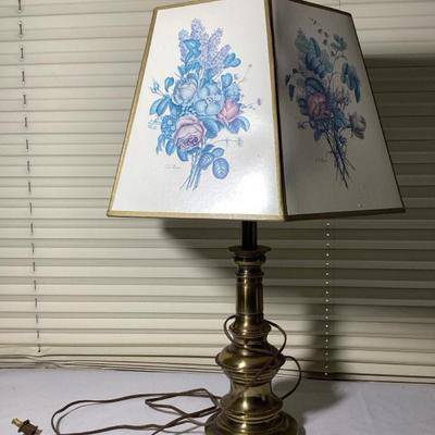 Vintage Brass Table Lamp with Floral Shade