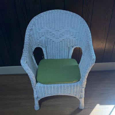White Wicker Armchair with Green Cushion