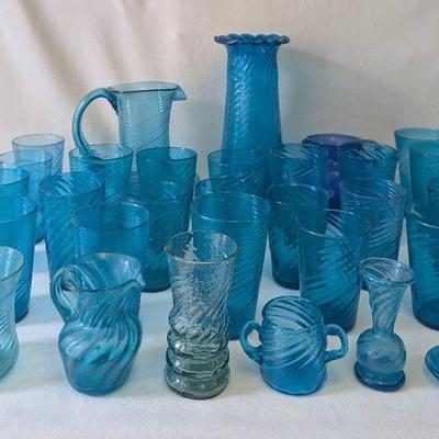 Mexican Artisan Hand Blown Blue Glassware 30 Pieces
