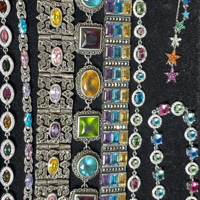 Sterling Silver Multi-Colored Bracelets, Necklaces, 7 Pcs
