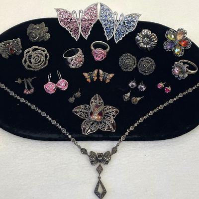 Sterling Silver Butterflies And Flowers Jewelry 