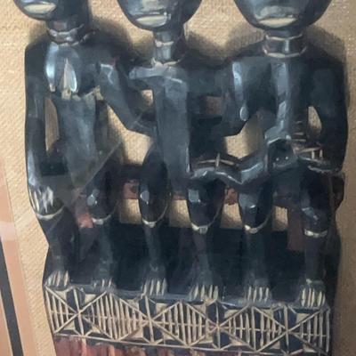 African Wood Carved Figural Comb In Shadow Box