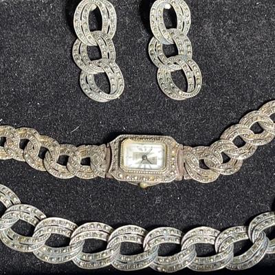 Sterling Silver Watch Earrings Necklace Set