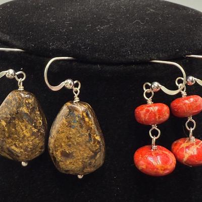 Jay King Bronzite & Red Jasper Sterling Silver Earrings 2 Pair