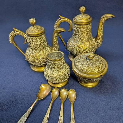 Vintage Persian Or Arabian Brass Tea and Coffee 8 Piece Set