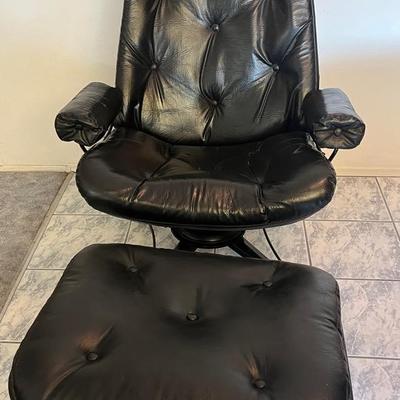 MCM Black Leatherette Chair & Otto With Mesh Frame