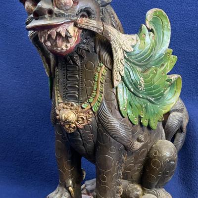 Wooden Chinese Guardian Lion / Foo Dog Statue, Vintage