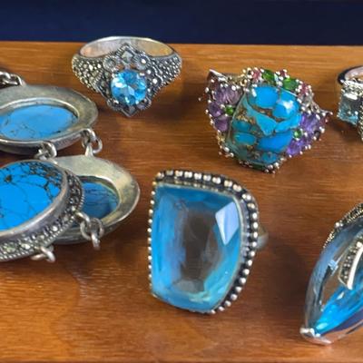 Sterling Silver Blue Stones With Turquoise, Bracelet, Rings, More