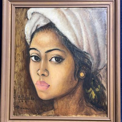 Balinese Oil Painting Signed & Framed Vintage  