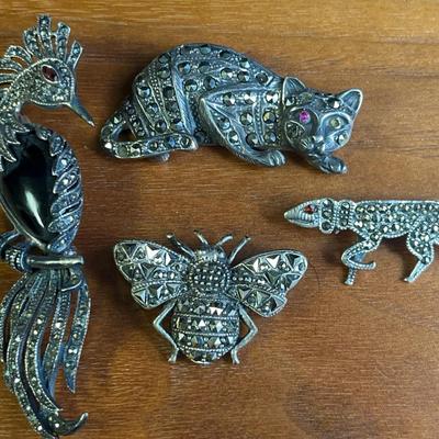 Sterling Silver Animal Brooches, 4 Pcs