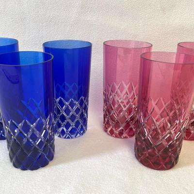 Highball Pink And Cobalt Blue Cut to Clear Set 6pcs