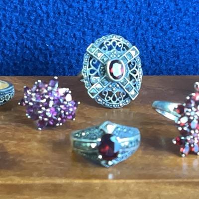 Sterling Silver Garnet Rings, 10 Pcs