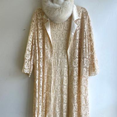 Women’s Vintage Lace Open Jacket And Fur Pillbox Hat 