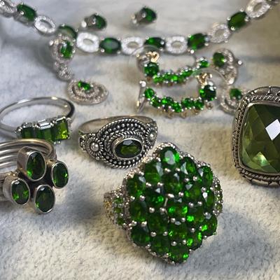 Sterling Silver Emerald Jewelry Rings Earrings Bracelet 