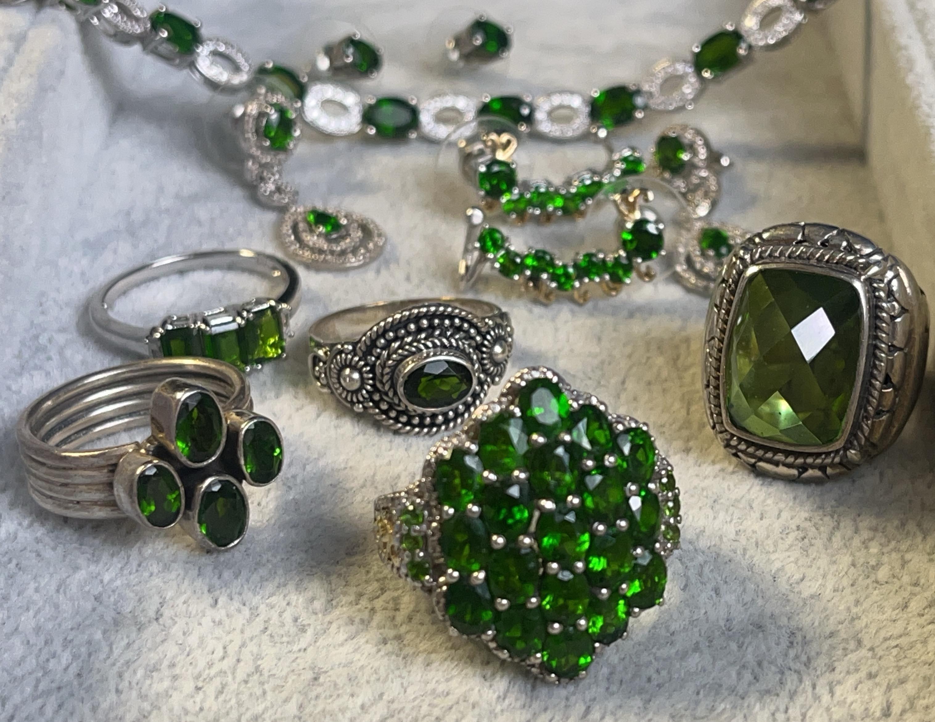Sterling Silver Emerald Jewelry Rings Earrings Bracelet 