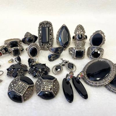 Sterling Silver Tourmaline Onyx Rings And Earrings 