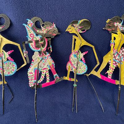 Indonesian Cardboard Golden Shadow Puppets 4pcs