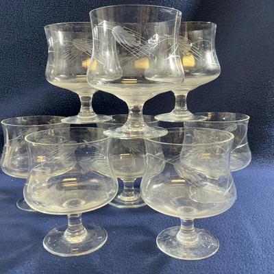 Etched Mystic “Wheat” Crystal Glasses, Shrimp Cocktail, Wide Mouth, 8 Pcs