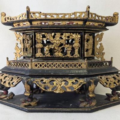 Antique Chinese Peranakan Altar, Circa 19th Century, Hand-Carved, Gilted