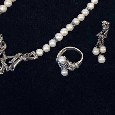 Sterling Silver Pearl Abstact Modernist Set
