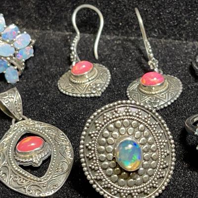Sterling Silver Blue & Pink Opal Jewelry  