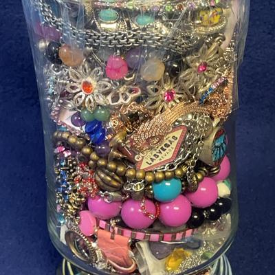 Mystery Costume Jewelry Lot All Complete In Clear Vase