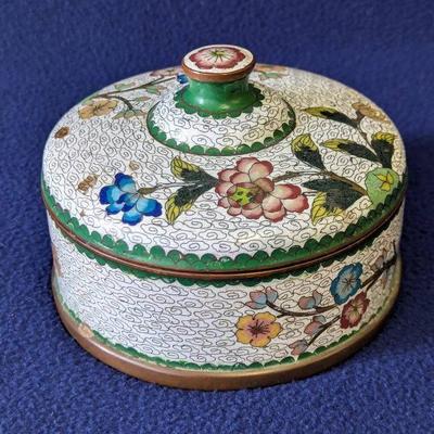 Chinese Cloisonne Ceramic Dish with Lid for Trinkets 