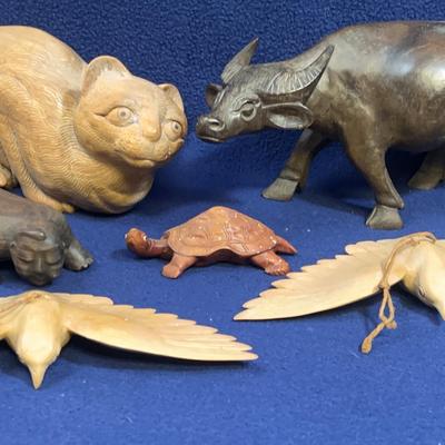 Wooden Hand Carved Animals, Sumo Baby, Asian Vintage Figures