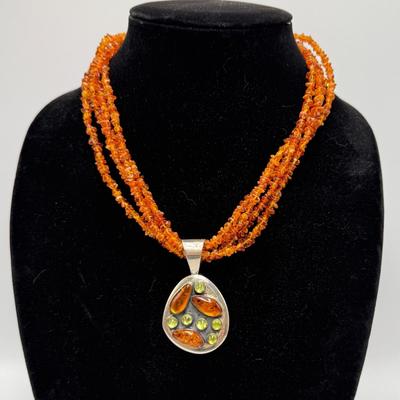 Jay King Sterling Silver Peridot Amber 4-Strand Necklace Pendant DTR