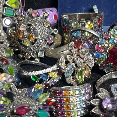 Sterling Silver Multi-Colored Rings, Earrings 