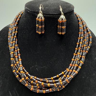 Jay King Black & Gold Coral Sterling Silver Necklace Earrings Set DTR