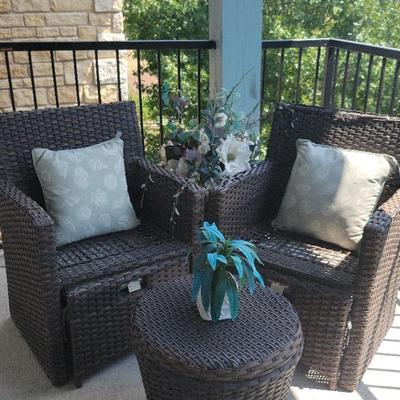 Wicker Patio Set with Artificial Plants