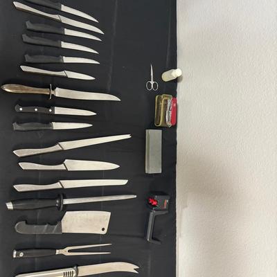 Collection Of Kitchen Knives And Sharpeners 