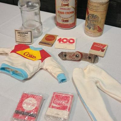 Collectible Coke, Pabst & Pearl Beer, Ken Doll Coke Outfit, Listerine Items