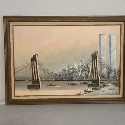 Original Oil Painting On Canvas, A New York Cityscape With The World Trade Center Twin Towers