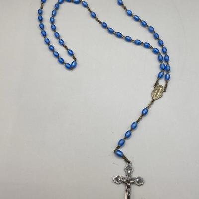 Blue Plastic Bead Rosary, Made In Italy, Likely 1950's-60's