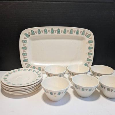 Poppytrail By Metlox - Tray (1), Tea Cups (6) + Saucers (6) - There Is Staining On Select Pieces 
