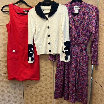Leslie Fay Size 8 Dress, Poodle Sweater Size Small (?), Karl Lagerfeld Size 10 Dress 
