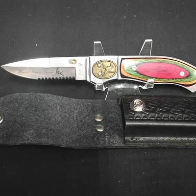 Frost Cutlery “Whitetail Sidekick Skinner” Folding Knife with Deer Medallion & Sheath