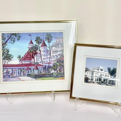 Two Framed Artworks Of Historical Hotel Coronado And Gloriett Bay Inn